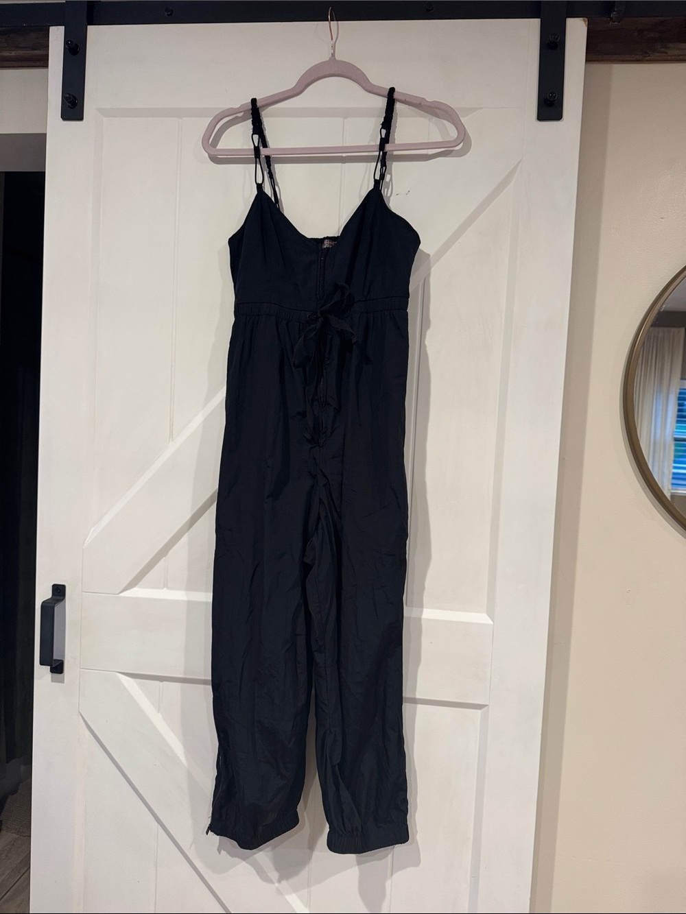 FP Movement by Free People Black Spaghetti-Strap Jumpsuit with Tie Waist